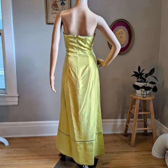 Vintage Y2K Jessica McClintock Gown Green Maxi Dress Strapless Rhinestone Size 8 - Picture 3 of 11